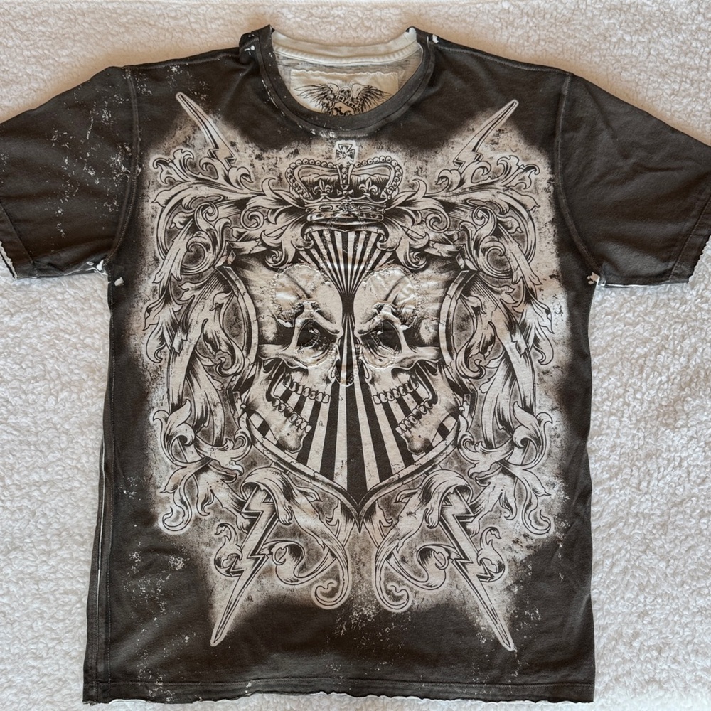 Vintage Skull Crown Graphic T Shirt Distressed Gothic Biker Streetwear Size L